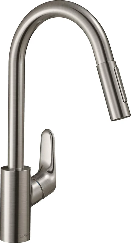 Hansgrohe Focus M41 Einhebel-Küchenarmatur 240 mit herausziehbarer Brause 2Jet Edelstahl 31815800 Single-Lever Sink Mixer Tap Swivel Range 150 Degrees, Stainless Steel Finish, Spout Height 240Mm