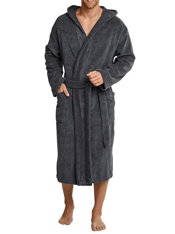 Schiesser Men's Bathrobe with Hood, Grey (200-Grey), L