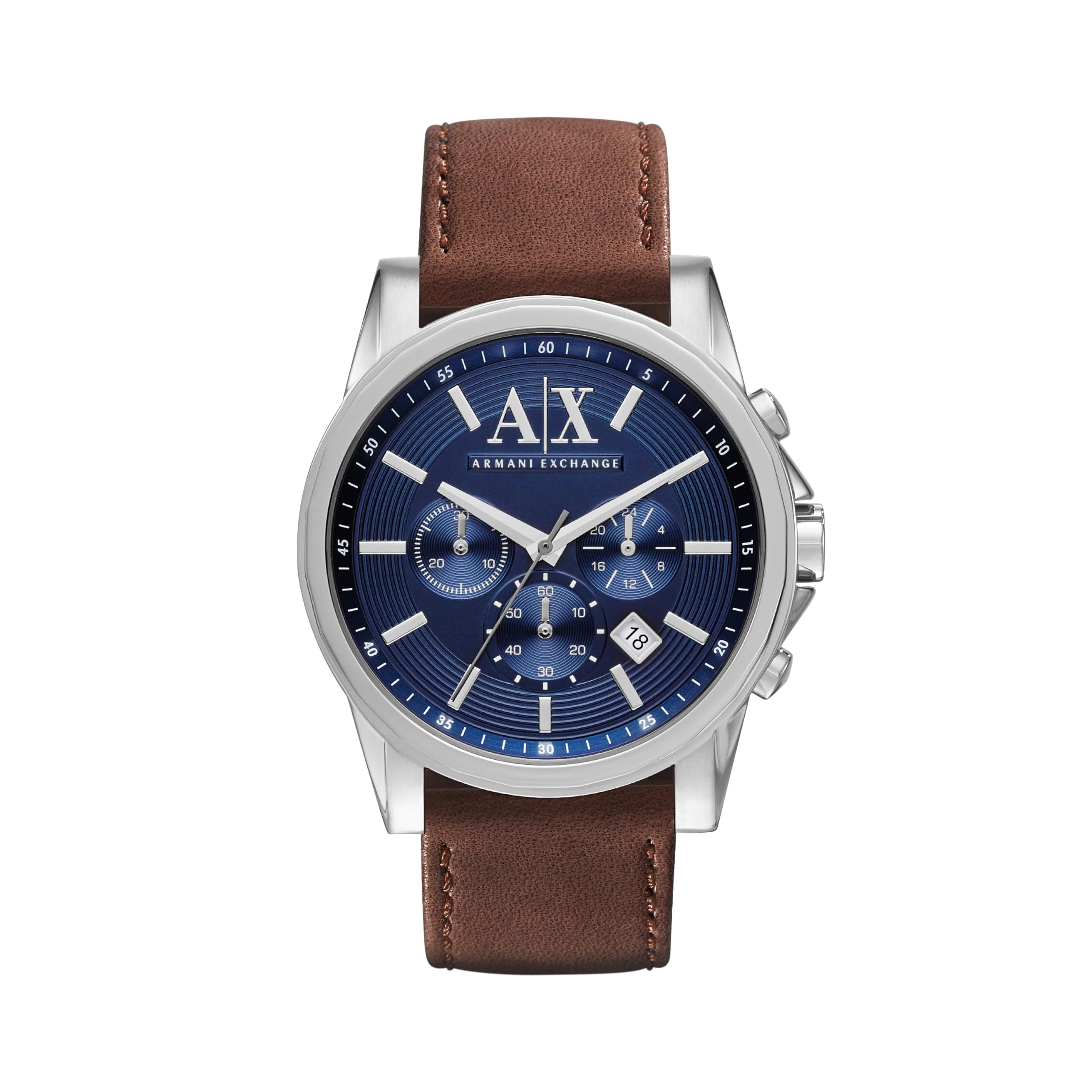 Armani Exchange Outerbanks Men's Quartz Watch with Blue Dial and Brown Leather Strap AX2501