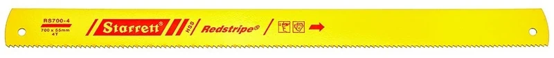 Starrett RS700-4 Redstripe Solid High Speed Steel Power Hacksaw Blade, 0.100" Thick, 4 TPI, 28" Length x 2-3/16" Width