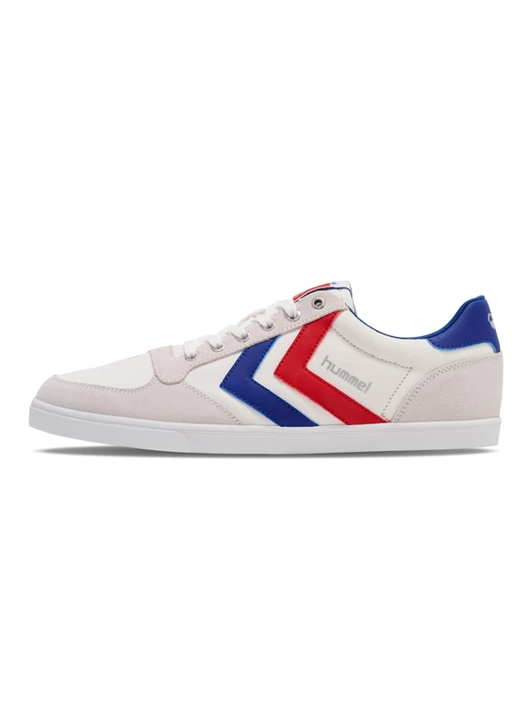 hummel Unisex Slimmer Stadil Low Low-Top Sneakers, White White Blue Red Gum, 11 UK
