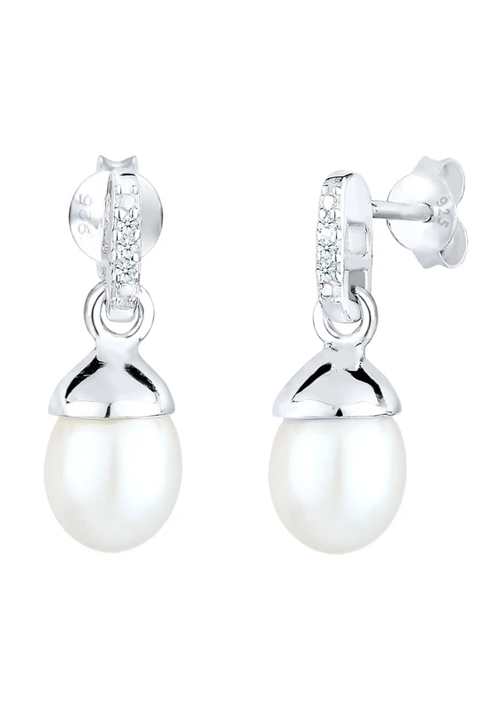 Elli DIAMONDS Earrings Women Precious Freshwater Cultured Pearl Diamond (0.03 ct.) 925 Sterling Silver