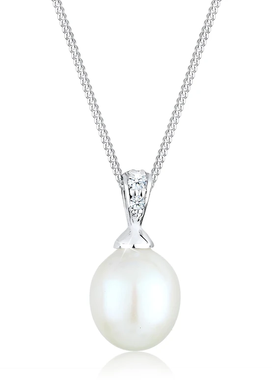 Elli DIAMONDS Necklace Women with Freshwater Pearls and Diamond (0.04 ct.) in 925 Sterling Silver