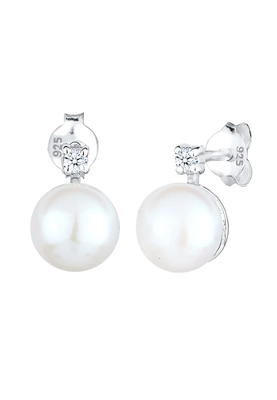 Elli DIAMONDS Earrings Earstuds with Elegant Freshwater Cultured Pearl and Diamond (0.06 ct.) in 925 Sterling Silver