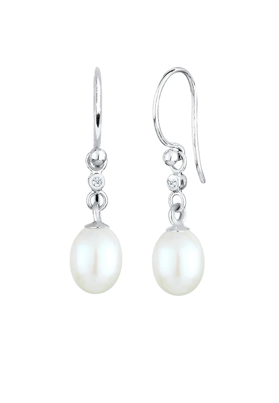 Elli DIAMONDS Earrings Women Elegant with Freshwater Pearls and Diamond (0.03 ct.) in 925 Sterling Silver