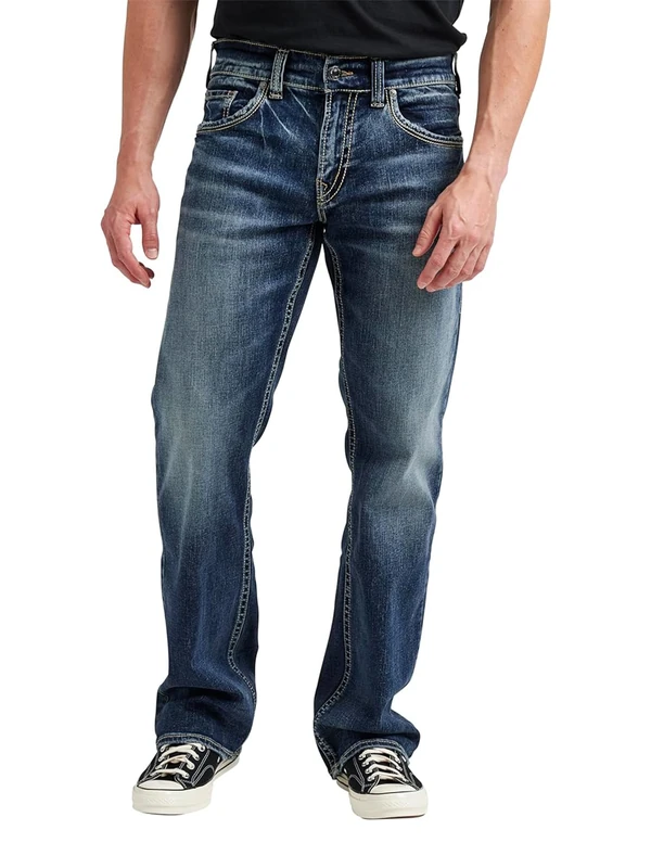 Silver Jeans Co. Men's Zac Relaxed Fit Straight Leg Jeans, Medium Indigo, 40W x 30L