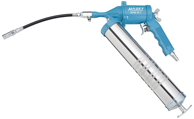 Ingrassatore HAZET 9042N-1, Ingrassatore regolabile a 360 con una sola mano, tubo in metallo lungo 172 mm, tubo in nylon lungo 230 mm, capacità di riempimento: 400 ml, erogazione continua di grasso