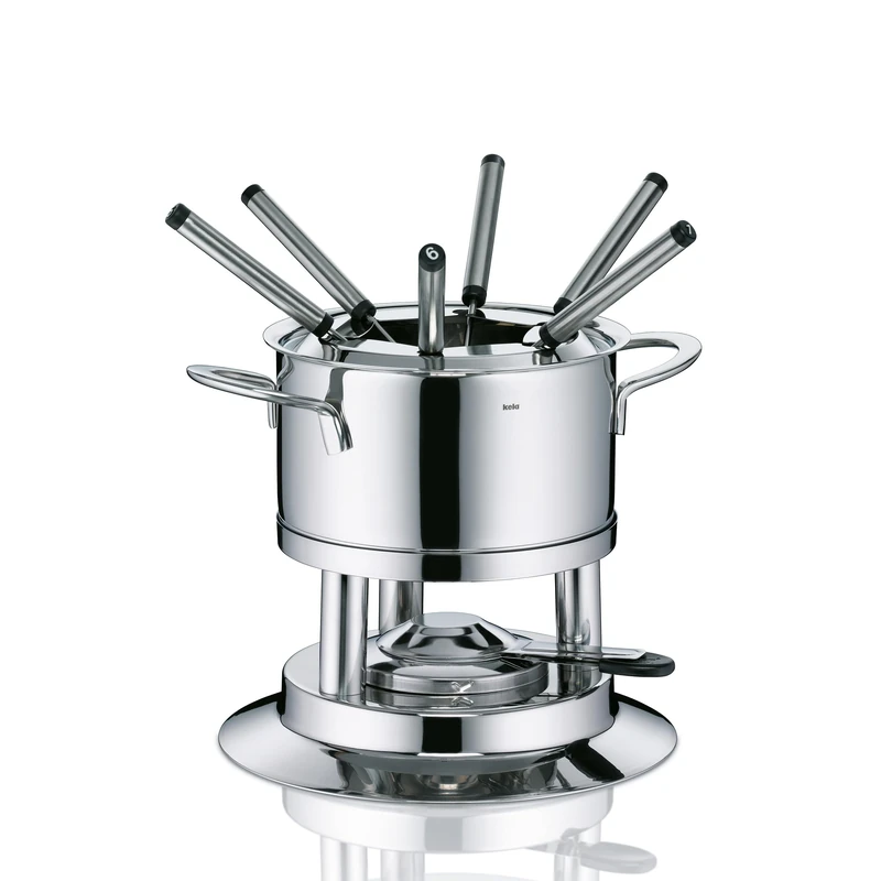 kela Meat Fondue Set 10 pcs, Stainless Steel Fondue for 6 Persons Cailin, Fondue Set with Fuel Paste Holder, Forks, Fork Holder