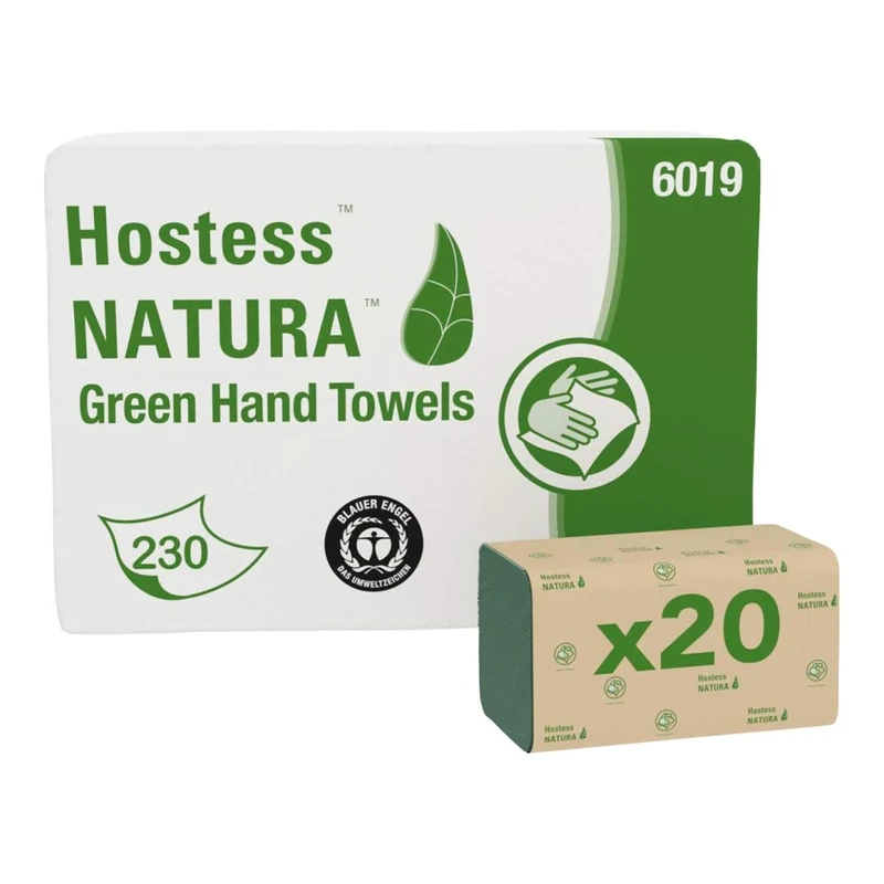 Hostess NATURA Folded Hand Towels 6019 - Z Fold Paper Towels - 20 Packs x 230 Green Paper Hand Towels (4,600 total)