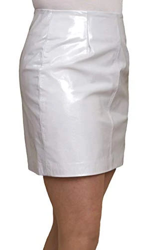 Tout Ensemble Patent Leather Mini Skirt - Length 16 in/41 cm, White, UK16, Waist 34in