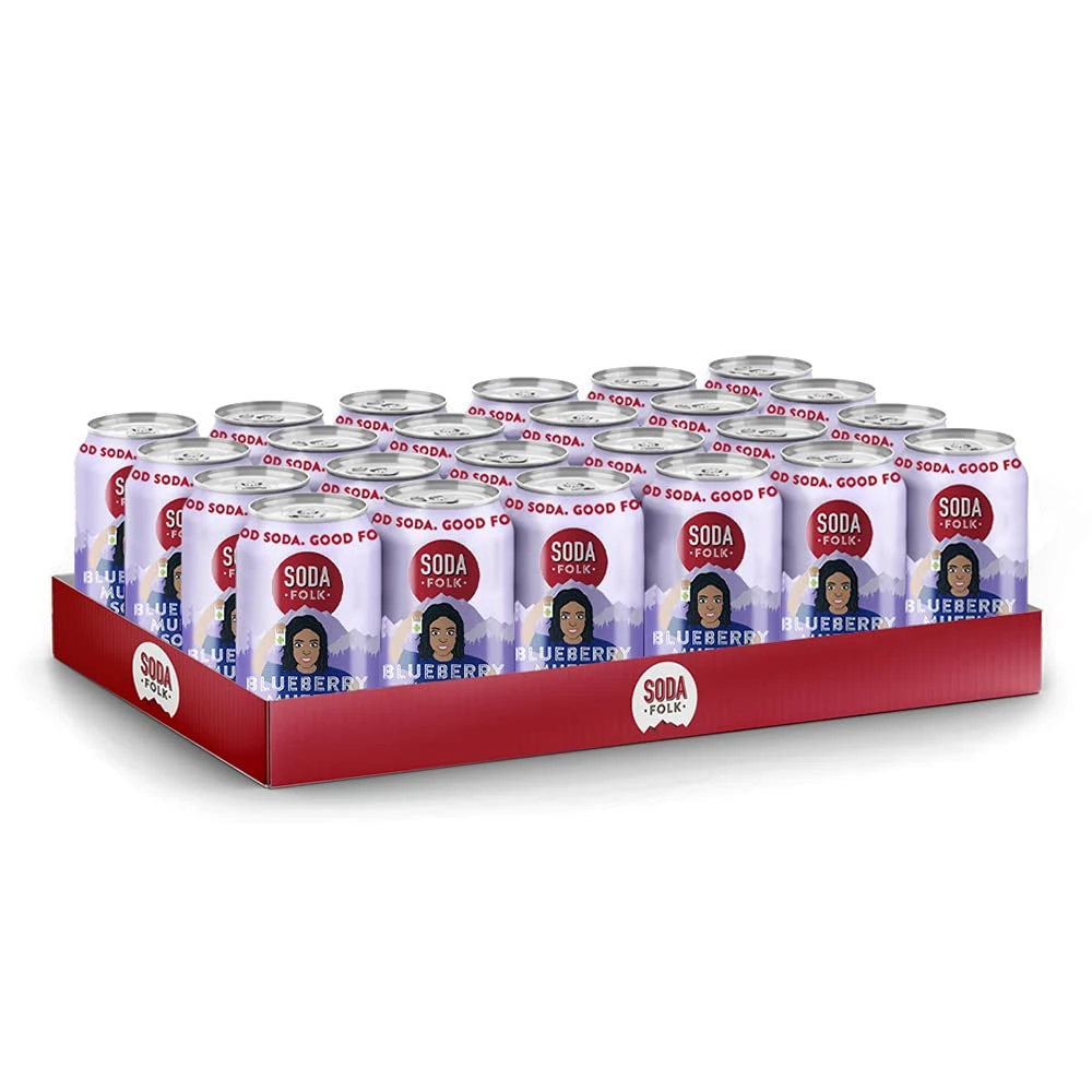 Soda Folk Blueberry Muffin Soda, American Style Fizzy Drinks, No Added Sugar, Refreshing Soft Drink, 100% Natural Ingredients, Gluten Free & Vegan (24 x 330ml Cans)