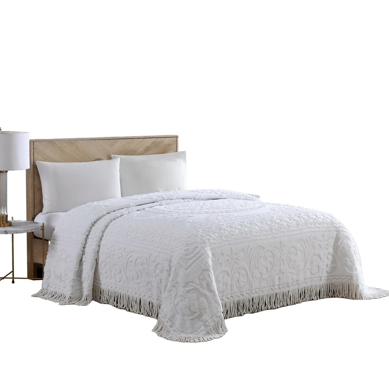 Beatrice Home Fashions Medallion Chenille Bedspread, King, White