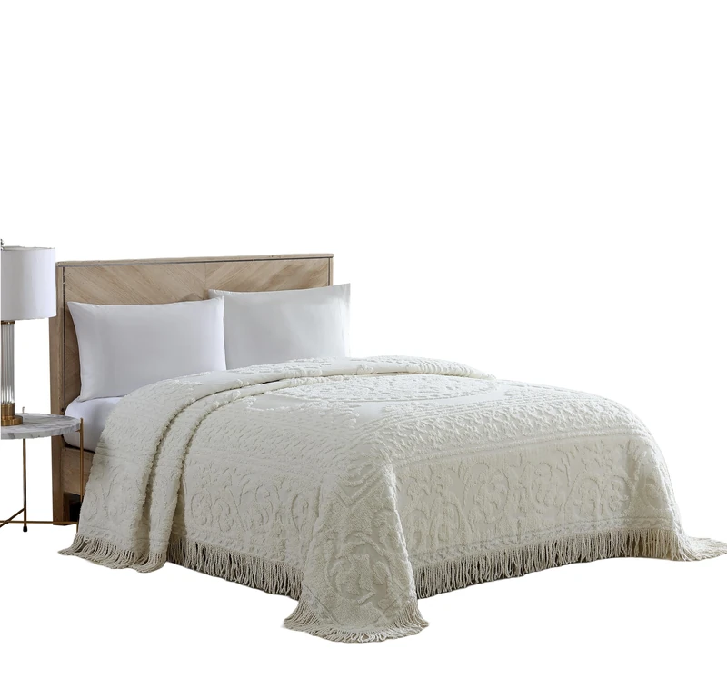 Beatrice Home Fashions Medallion Chenille Bedspread, King, Ivory
