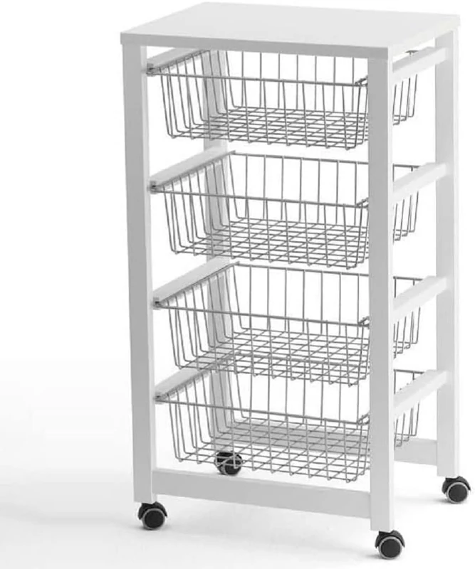 Arredamenti Italia AR_IT- 515 GINGERONE Kitchen Trolley Serving Cart with Plan and Shelves Metal, finishing white.