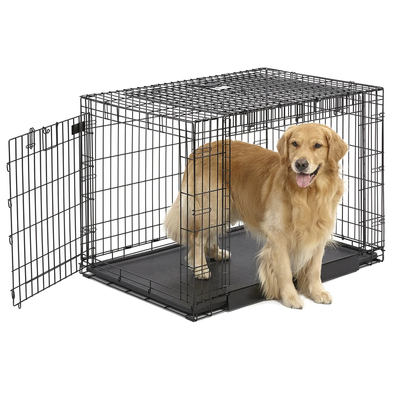 MidWest Homes for Pets Large Ovation Double Door 106 cm Folding Metal Dog Crate, Front and Up & Away Side Doors, Space-Saving Design
