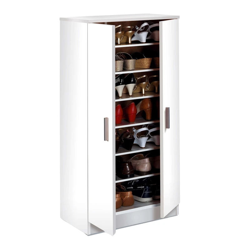 Shoe Cabinet Two Doors, Auxiliary Unit, Basic Model, Gloss White Finish, Measurements: 55 cm (Width) x 108 cm (Height) x 36 cm (Depth) - Image 1