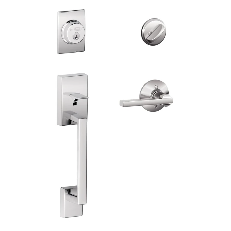 SCHLAGE F60 CEN 625 LAT Century Single Cylinder Handle Set and Latitude Lever, Bright Chrome