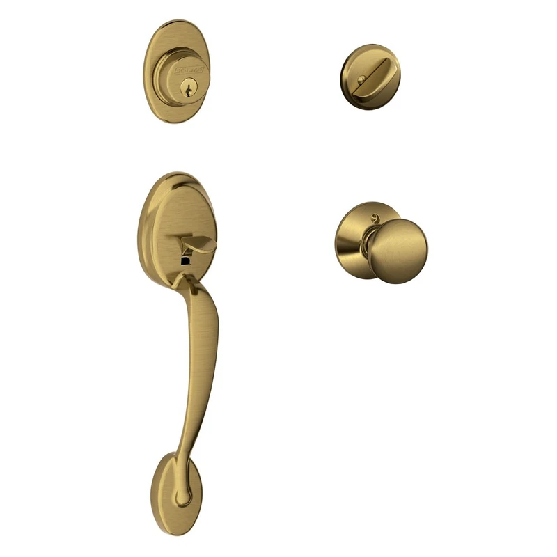 Schlage F60 PLY 609 Plymouth Handle Set with Plymouth Knob Interior, Antique Brass