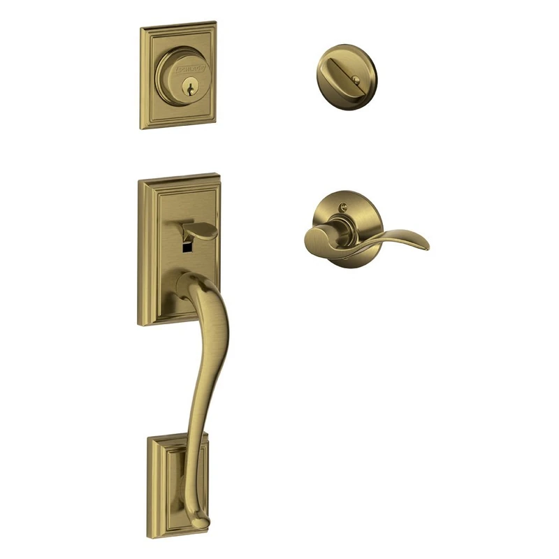 Schlage F60 ADD 609 Acc LH Addison Handle Set with Accent Lever Interior Left Hand, Antique Brass
