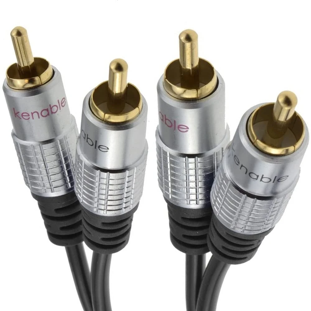 kenable Pro Audio Metal 2 x RCA Phono Plugs to Twin Plugs Cable Lead Gold 3m [3 metres]