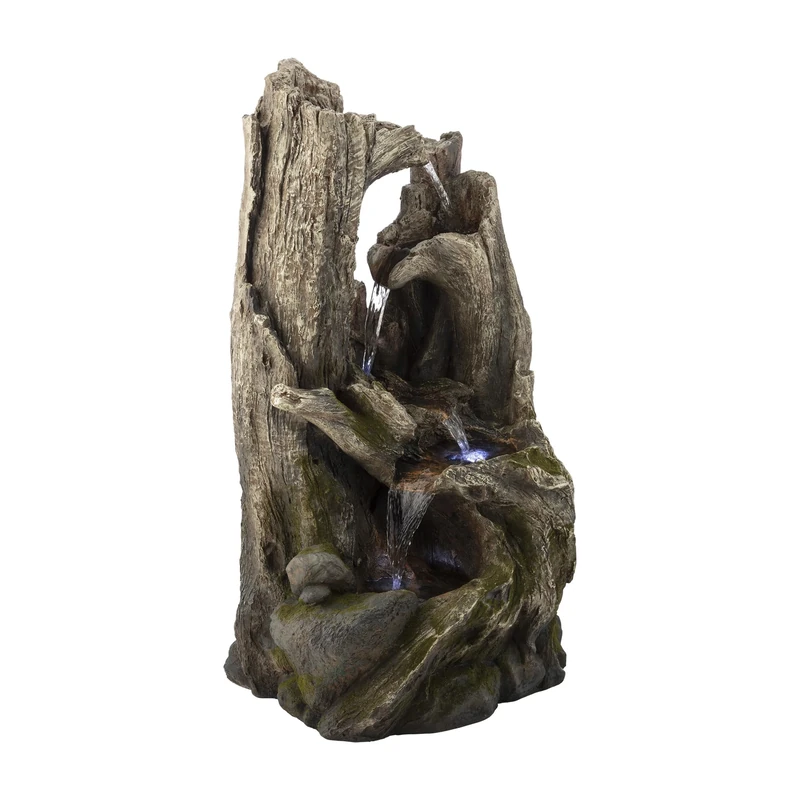 Alpine Corporation 102 cm Tall 4-Tier Rainforest Tree Trunk Waterfall Fountain with LED Lights