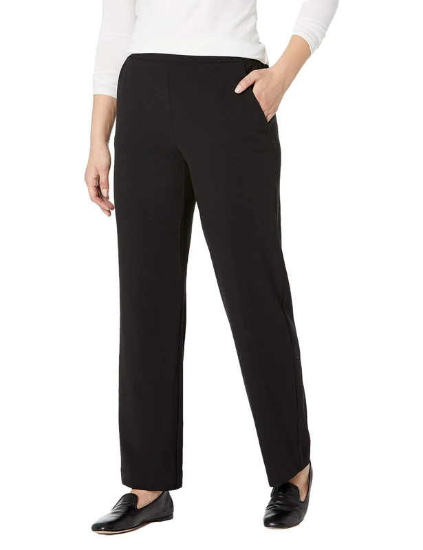 Briggs New York Women's Flat Front Pull On Pant with Slimming Solution, Black, 8 Short