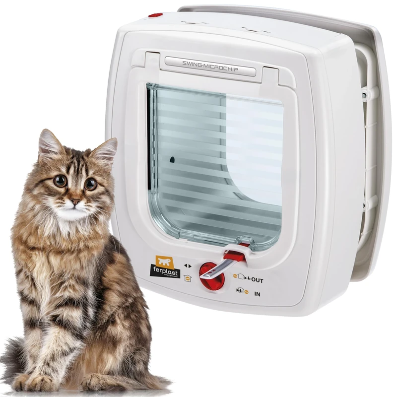 Ferplast Swing Microchip Universal Cat Flap for Dogs and Cats - 4 Closing Modes - Wind-Stopper System - Closing Shock Absorber - Magnetic Anti-Oscillation - Direction Indicator - White