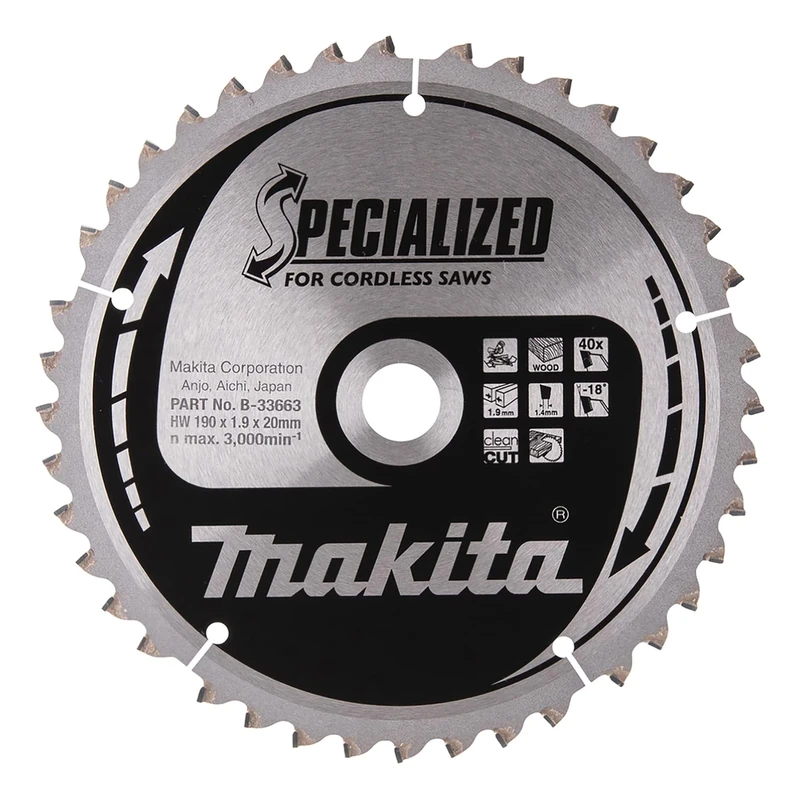 Makita B-33663 Specialized Blade for Cordless Saws 190x20x40T