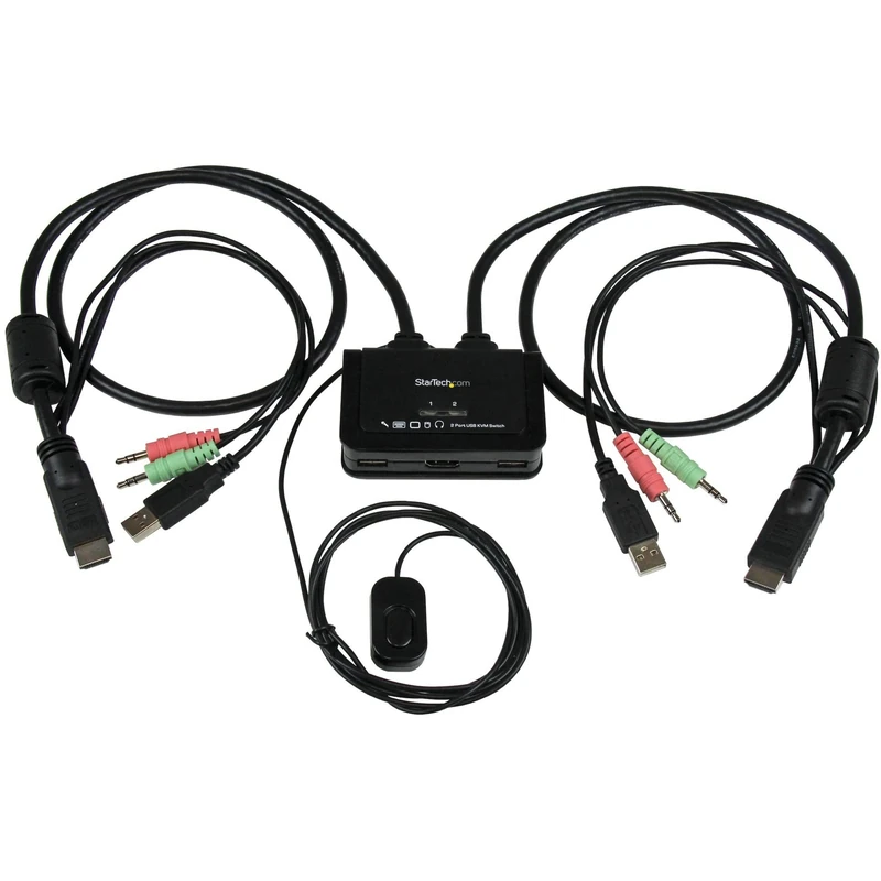 StarTech.com 2 Port USB HDMI Cable KVM Switch with Audio and Remote Switch - USB Powered KVM with HDMI - Dual Port HDMI KVM Switch (SV211HDUA)