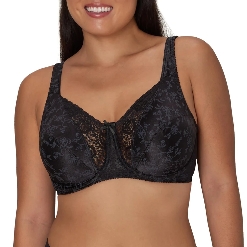Playtex Women's Secrets Love My Curves Signature Floral Underwire Full Coverage Bra US4422 - Black - 36DD
