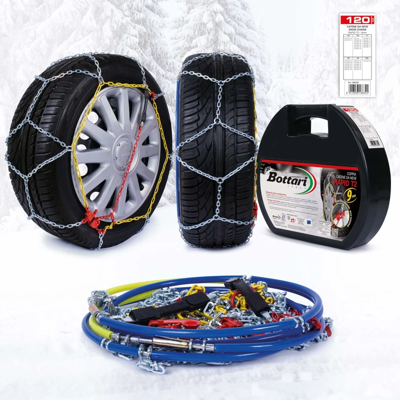 Bottari 18832 "Rapid T2", 9 mm car passenger snow chains, TUV and ONORM approved, Size 120