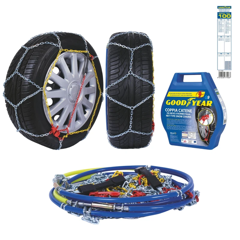 Goodyear 77908 "G9", 9 mm car passenger snow chains, TUV and ONORM approved, Size 100