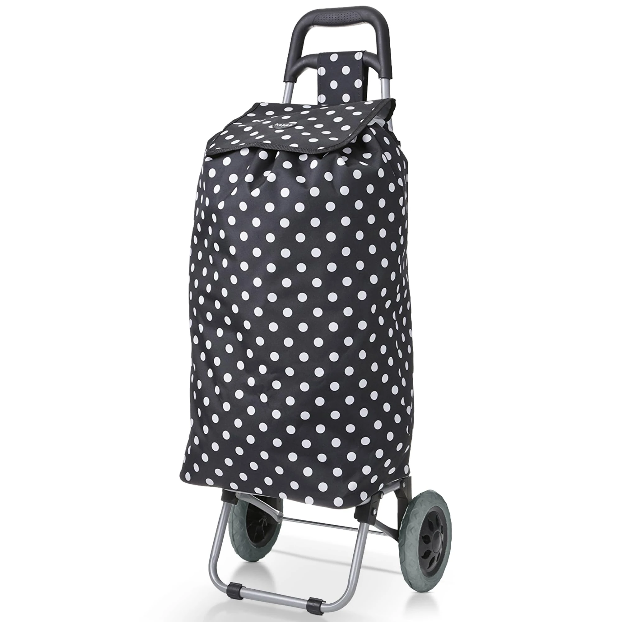 Hoppa 57Ltr Lightweight Shopping Trolley 2024 Model, Hard Wearing & Foldaway for Easy Storage With 1 years Guarantee (Black Polka Dot)