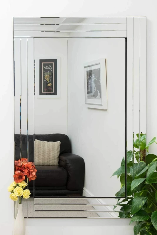 MirrorOutlet Modern Bevelled Triple Edge Modern Venetian Mirror, Silver, 120 x 80 cm,YC028