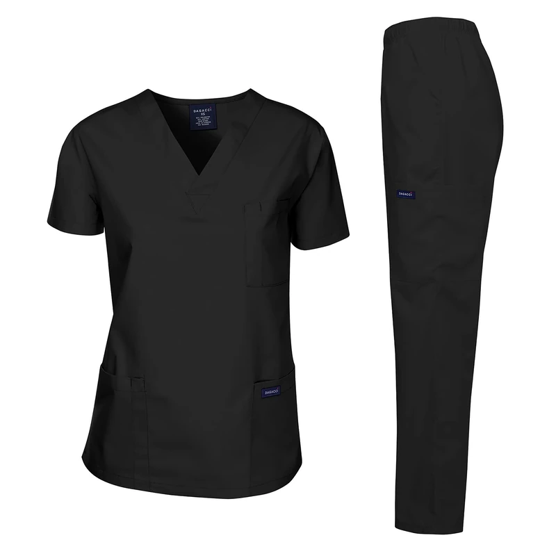 Dagacci Unisex Scrubs Set, Black, XL