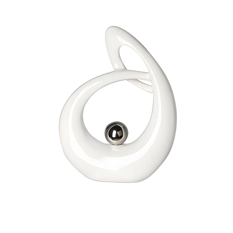 GILDE Decorative Sculpture Life Ceramic White/Silver Glazed White Figure with Silver Ball Height 22 cm - Image 1