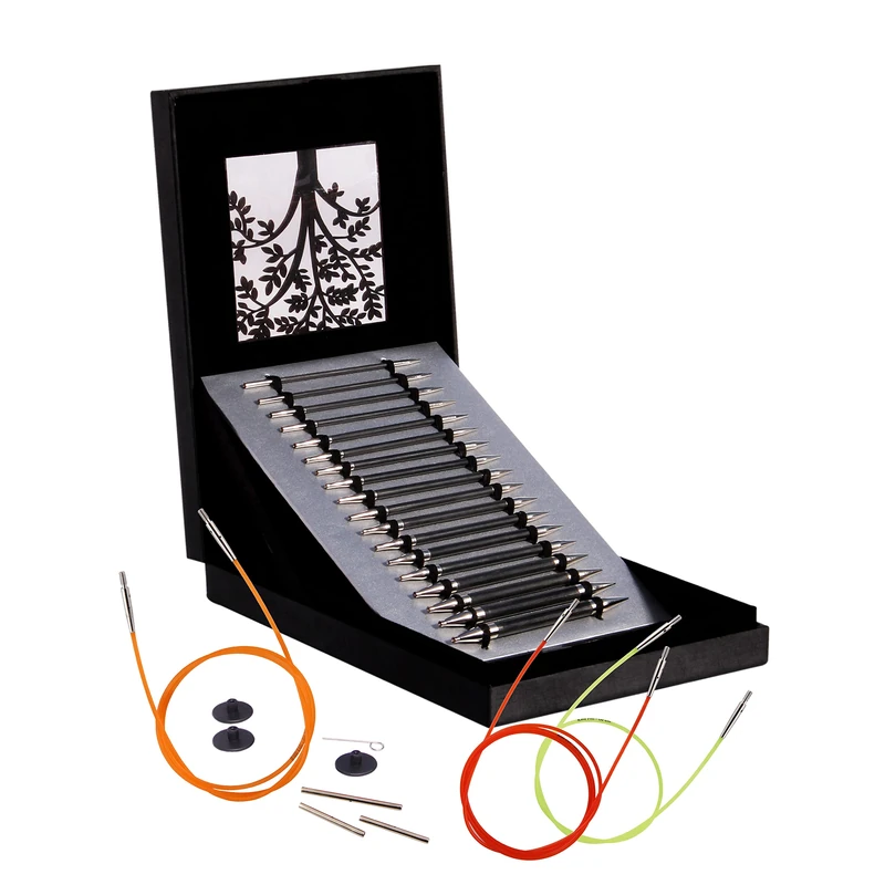 KnitPro - KnitPro Karbonz (3.50-8.00mm) Interchangeable Needle Set - 1 Unit,Silver, Black, Grey,27 x 19 x 4 cm