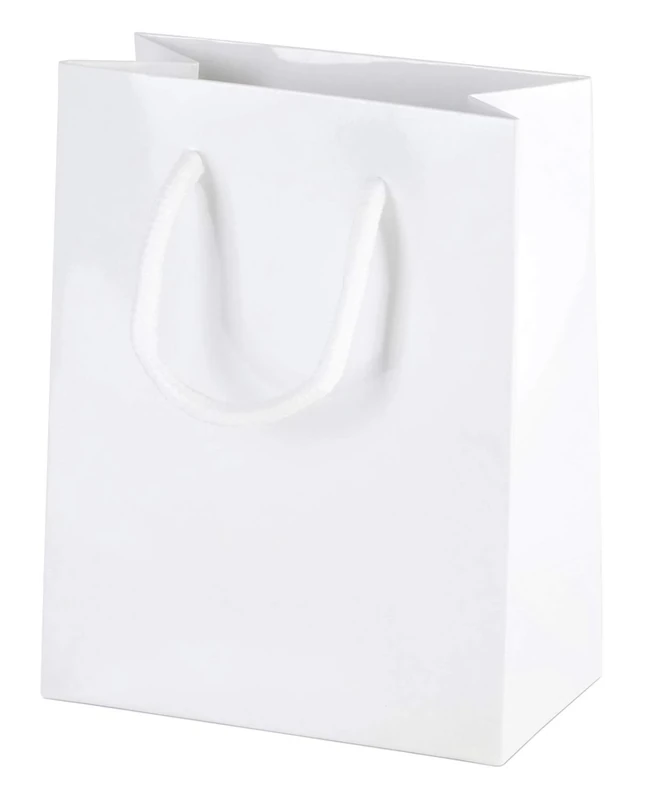 Thepaperbagstore 5× White Extra Small Gloss Laminated Gift Bags 11.5×14.5×6.5cm – 250 gsm Boutique Paper Bags with Rope Handles & Reinforced Base – Ideal for Gifts, Weddings, Retail & Corporate Use