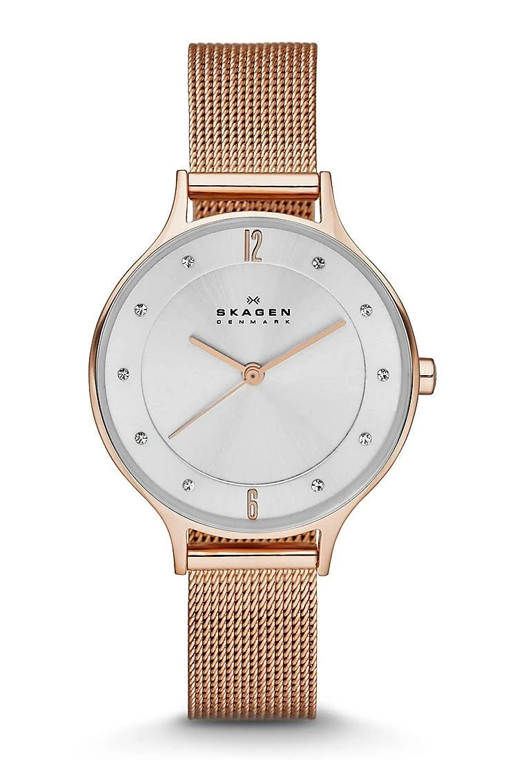 Skagen Watch for Women Anita Lille, Three Hand Movement, 30 mm Rose Gold Stainless Steel Case with a Stainless Steel Mesh Strap, SKW2151
