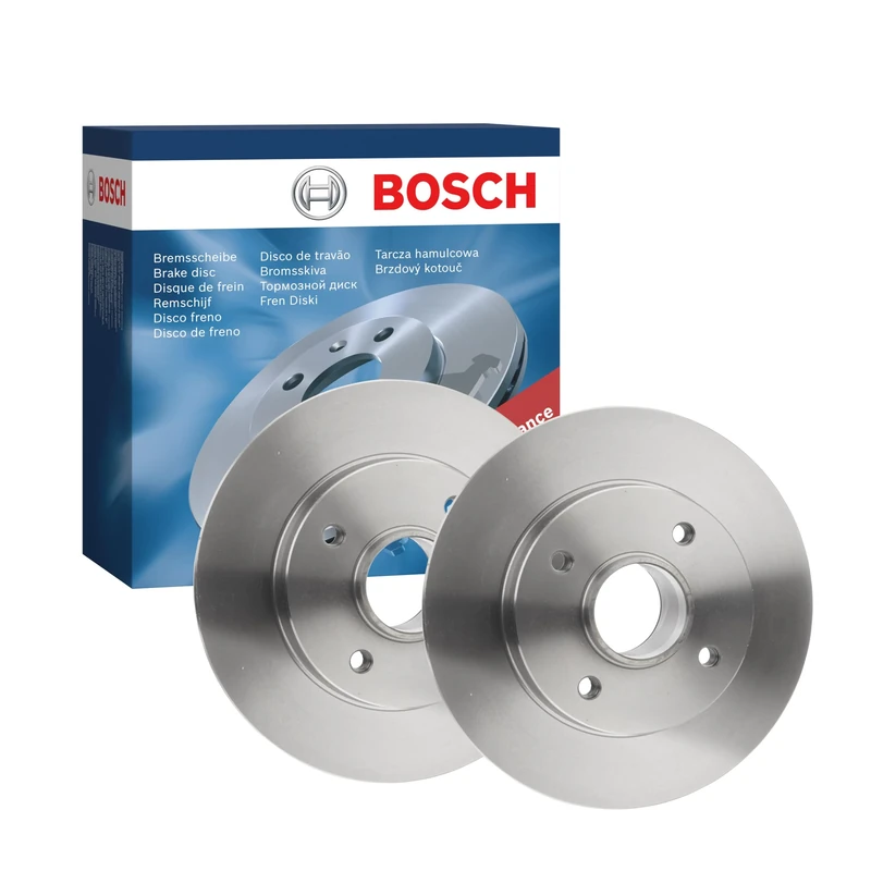 Bosch BD1087 Brake Disc Set - 249 mm Solid Discs - Rear Axle - ECE-R90 Certified - Reliable Braking, Stable Performance, Corrosion Protection - 1 Set of 2 Discs