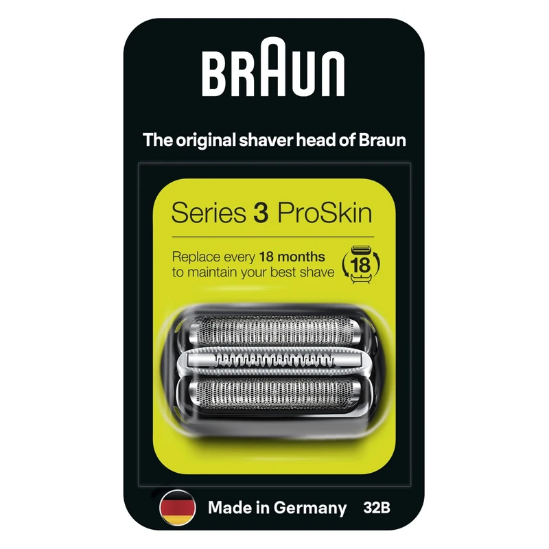 Braun Series 3 Electric Shaver Replacement Head, Easily Attach Your New Shaver Head, Compatible With All Series 3 ProSkin Electric Shavers, 32B, Black