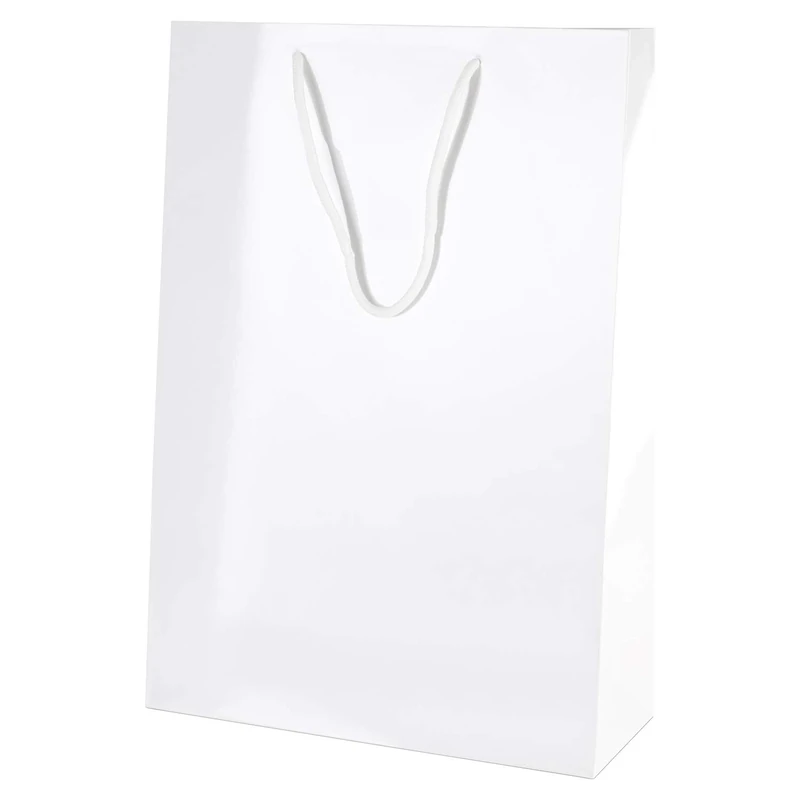 Thepaperbagstore 50× White Medium Tall Gloss Laminated Gift Bags 25×36×10cm – 250 gsm Boutique Paper Bags with Rope Handles & Reinforced Base – Ideal for Gifts, Weddings, Retail & Corporate Use