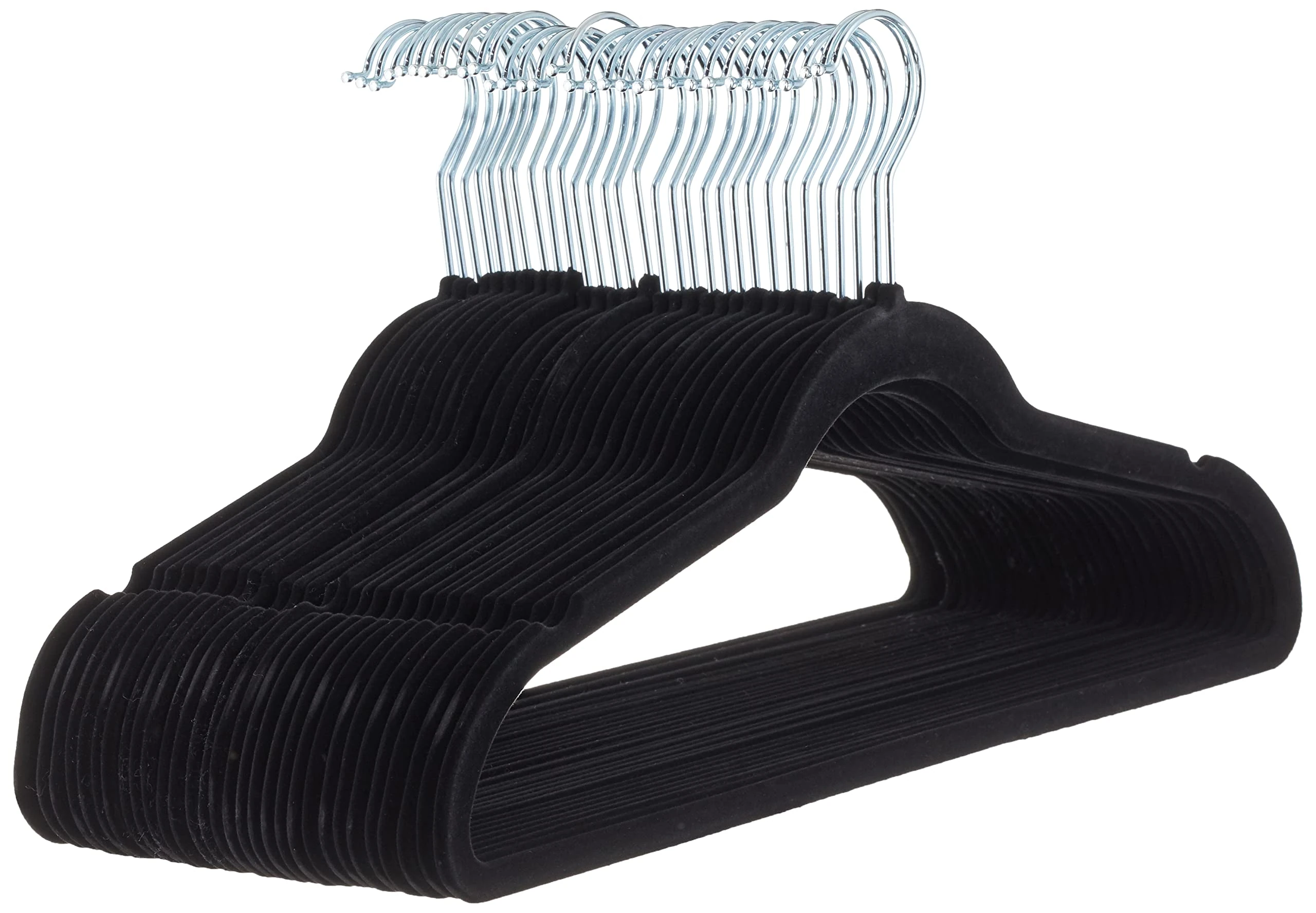 Amazon Basics Slim Velvet Non-Slip Suit Hangers - 30-Pack, Black/Silver