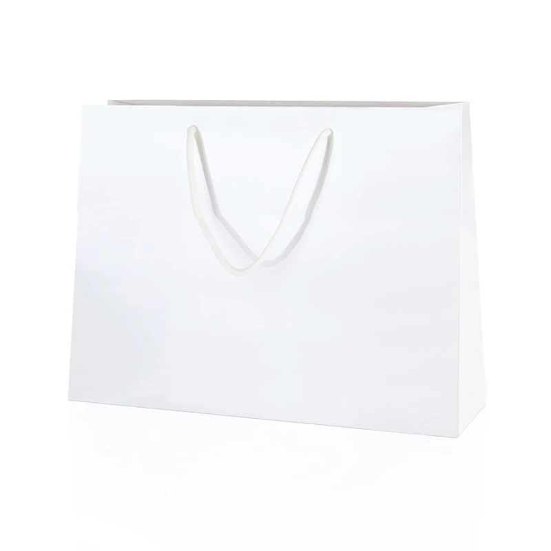 Thepaperbagstore 10× White Medium Wide Gloss Laminated Gift Bags 35 × 24 × 10 cm – 250 gsm Boutique Paper Bags with Rope Handles & Reinforced Base – Ideal for Gifts, Weddings, Retail & Corporate Use