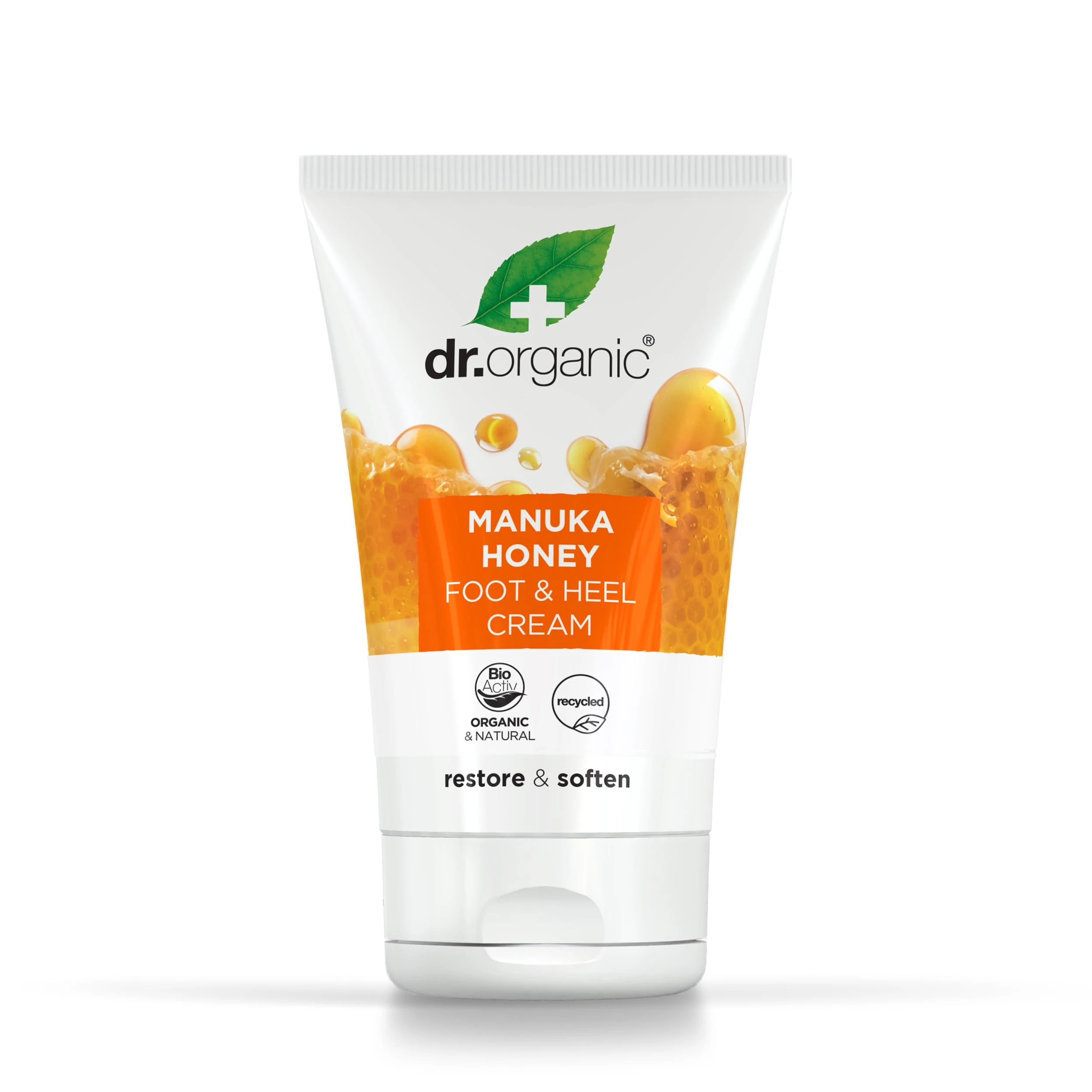 Dr Organic Manuka Honey Foot Cream, Moisturising, Dry Skin, Mens, Womens, Natural, Vegetarian, Cruelty-Free, Paraben & SLS-Free, Recycled & Recyclable, Organic, 125ml, Packaging may vary