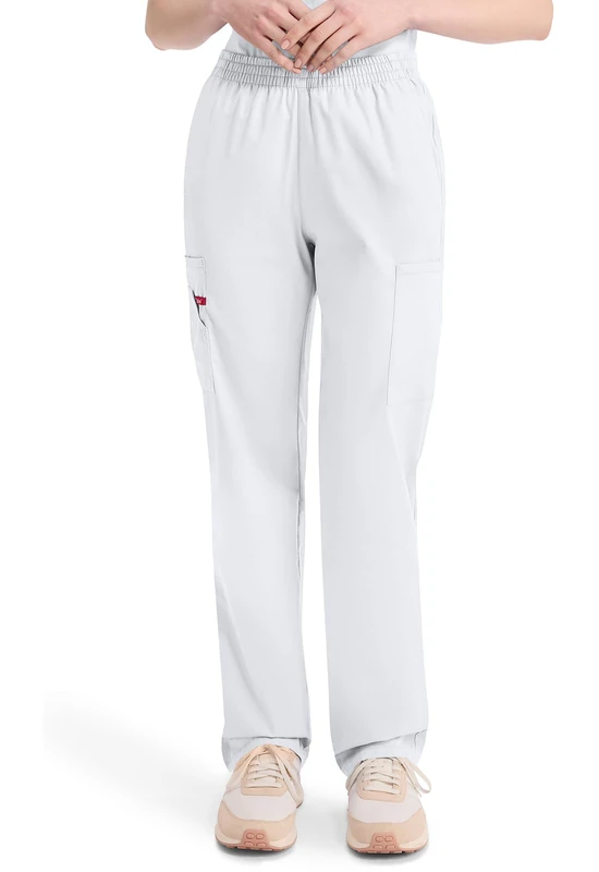 Dickies EDS Signature Scrubs for Women, Elastic Waist Pull-On Cargo Pants for Women in Soft Brushed Poplin 86106, White, X-S Petite