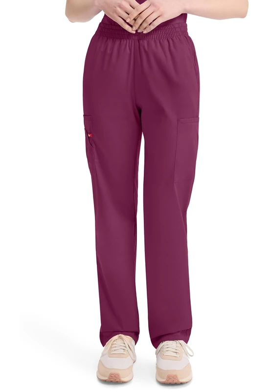 Dickies EDS Signature Scrubs for Women, Elastic Waist Pull-On Cargo Pants for Women in Soft Brushed Poplin 86106, Wine, XXL Petite
