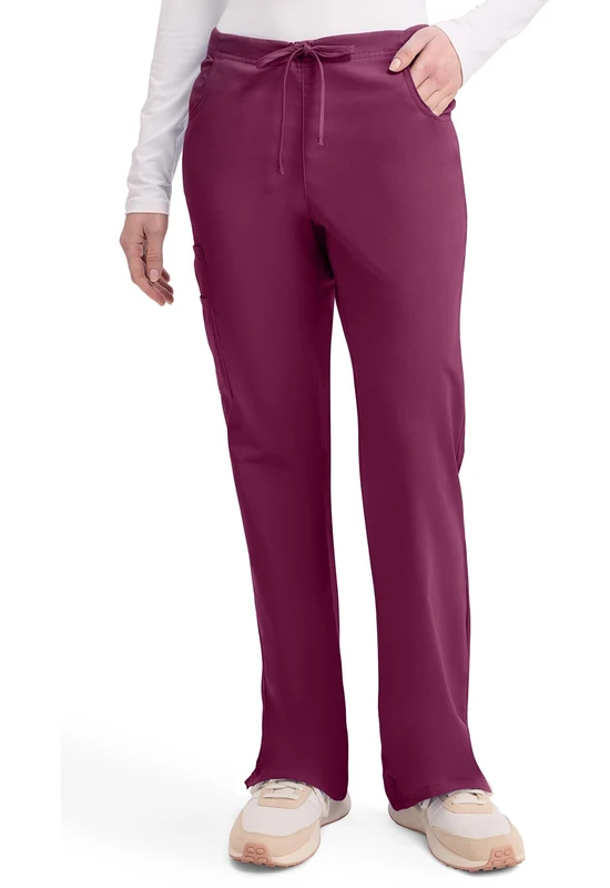 Dickies Women's Signature Mid Rise Drawstring Scrubs Cargo Pant, Wine, L Petite