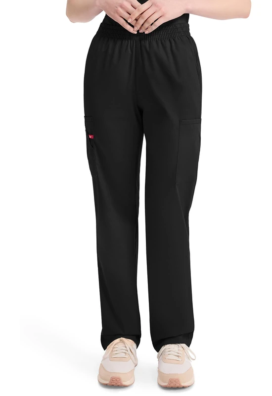 Dickies EDS Signature Scrubs for Women, Elastic Waist Pull-On Cargo Pants for Women in Soft Brushed Poplin 86106, Black, X-S Petite