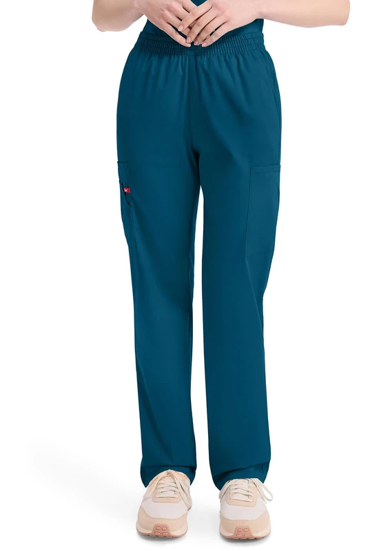 Dickies EDS Signature Scrubs for Women, Elastic Waist Pull-On Cargo Pants for Women in Soft Brushed Poplin 86106, Caribbean Blue, L Tall US
